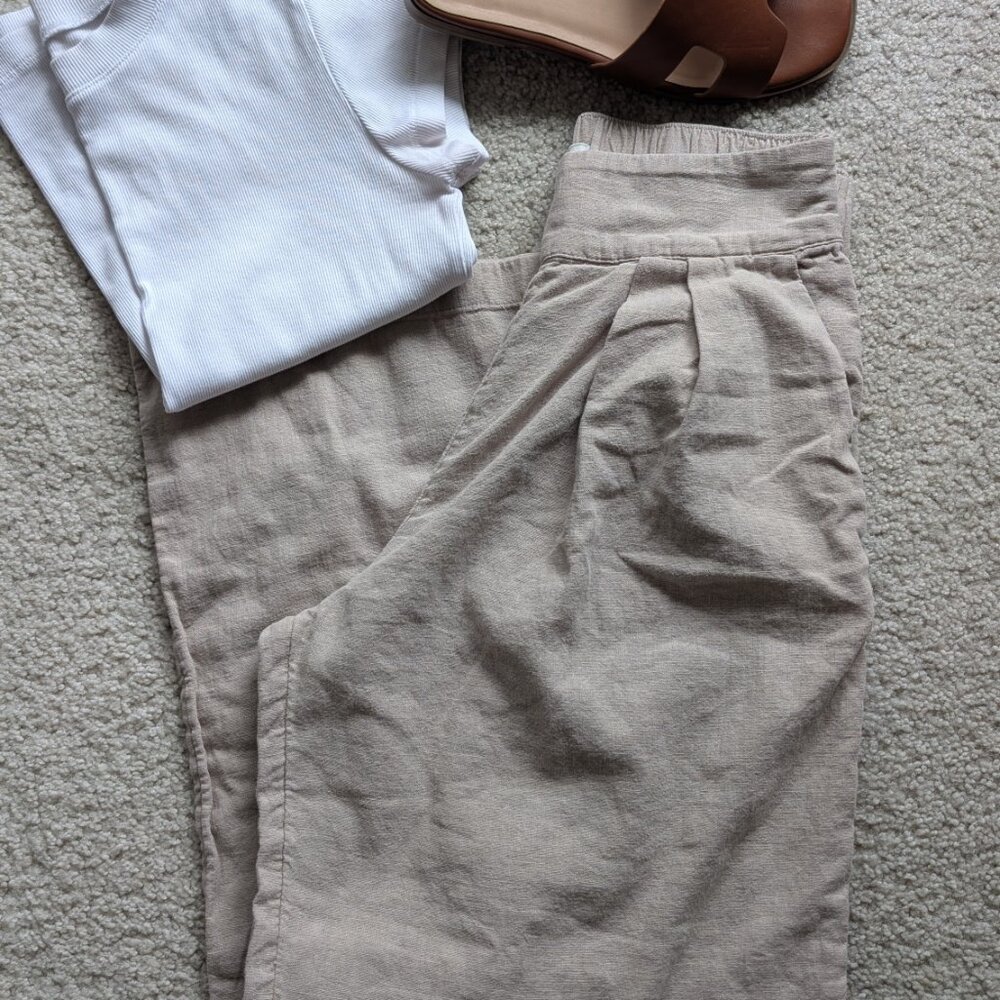 Abercrombie & Fitch Linen Blend Ultra Wide Leg Pants - Light Beige XS Short